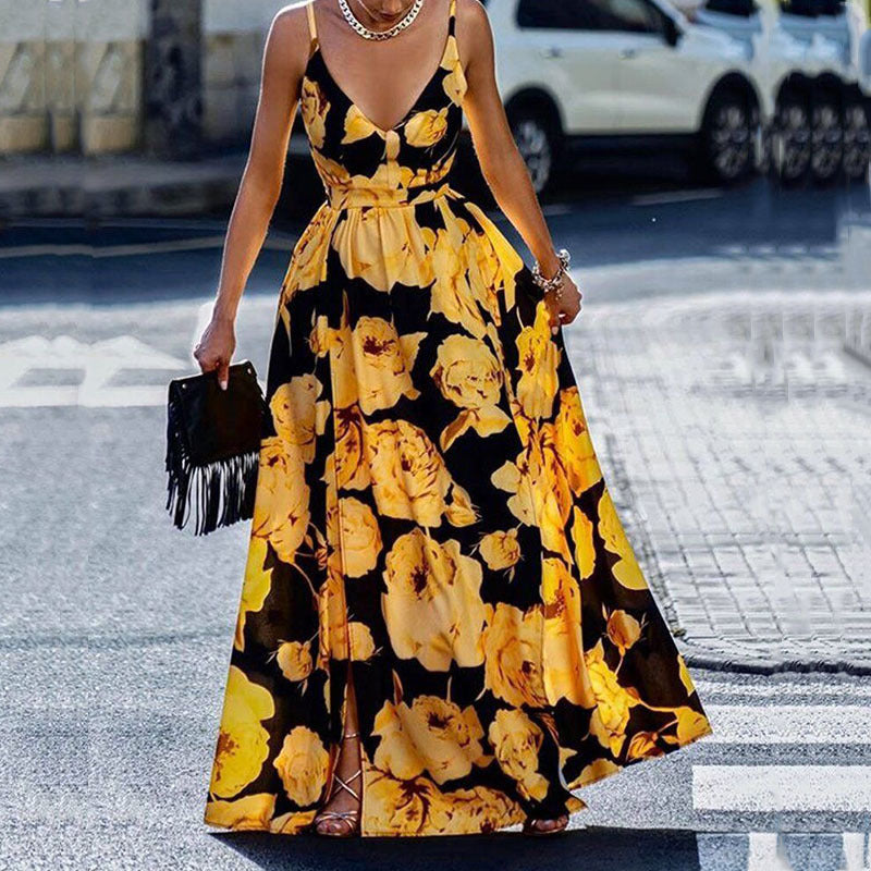 Women's Maxi Dress – A-line Fit – Light and Breathable – Spaghetti Straps – Print Design
