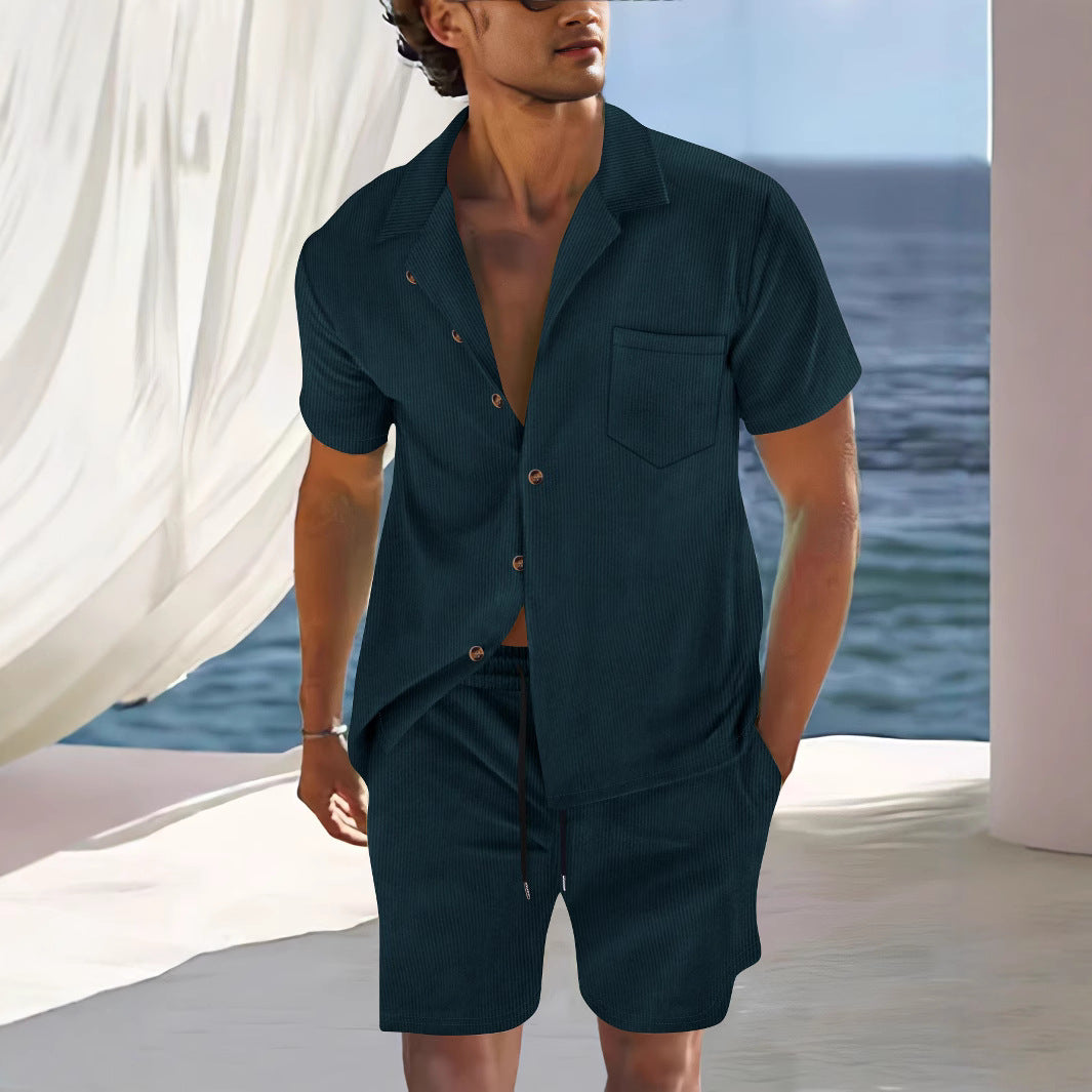 Cuban Collar Relaxed Fit Set with Shirt and Shorts