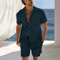 Men's Set with Shirt and Shorts – Relaxed Fit – Cuban Collar – Light Cotton Blend