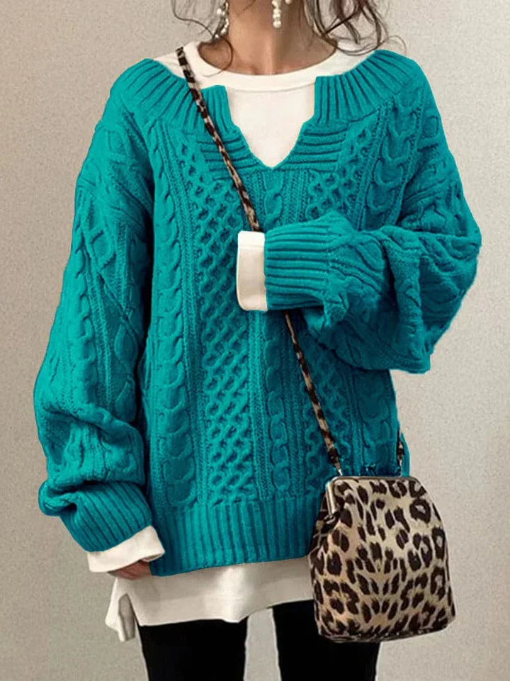 Wool Blend Cable Knit Oversized Sweater