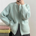 Women's Cardigan – Ribbed Knit Wool Mix – Oversized Fit – Double Zipper – With Pockets