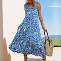 Women's Dress – Sleeveless A-line – V-neck – Layered Midi – Light Cotton