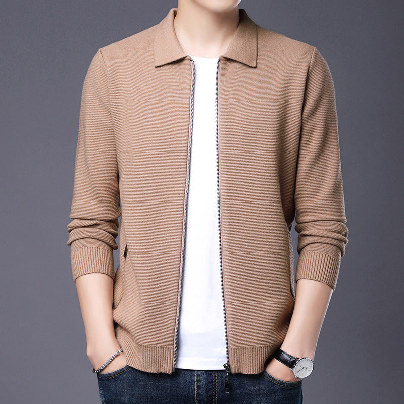 Wool Blend Zip Front Slim Fit Cardigan