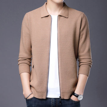 Wool Blend Zip Front Slim Fit Cardigan