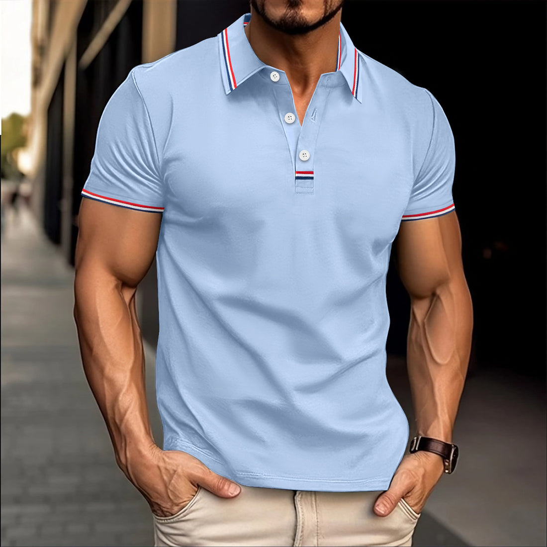Slim Fit Cotton Blend Ribbed Polo Shirt