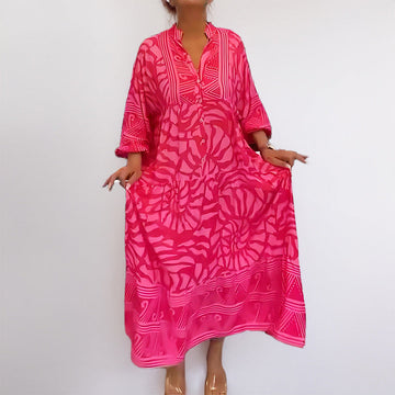 Printed Loose Fit Rolled Sleeve Midi Dress