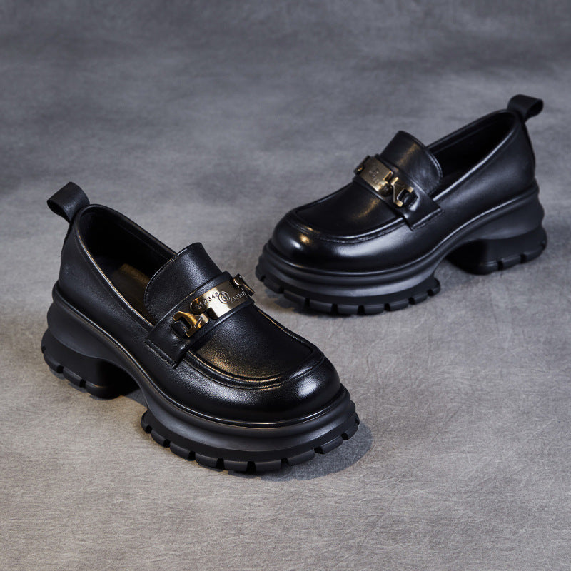 Women's Loafers – Genuine Leather – Chunky Sole – Metallic Detail – Stable Comfort