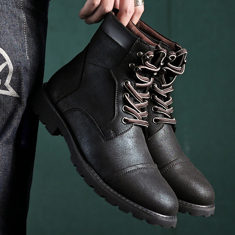 Reinforced Toe Padded Collar Leather Lace-Up Boots