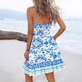 Women's Dress – Halterneck – Lightweight Fabric – Smocked Waist – Floral and Geometric Pattern