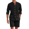 Men's Set with Shirt and Shorts – Relaxed Fit – Light Linen Blend – Button Closure