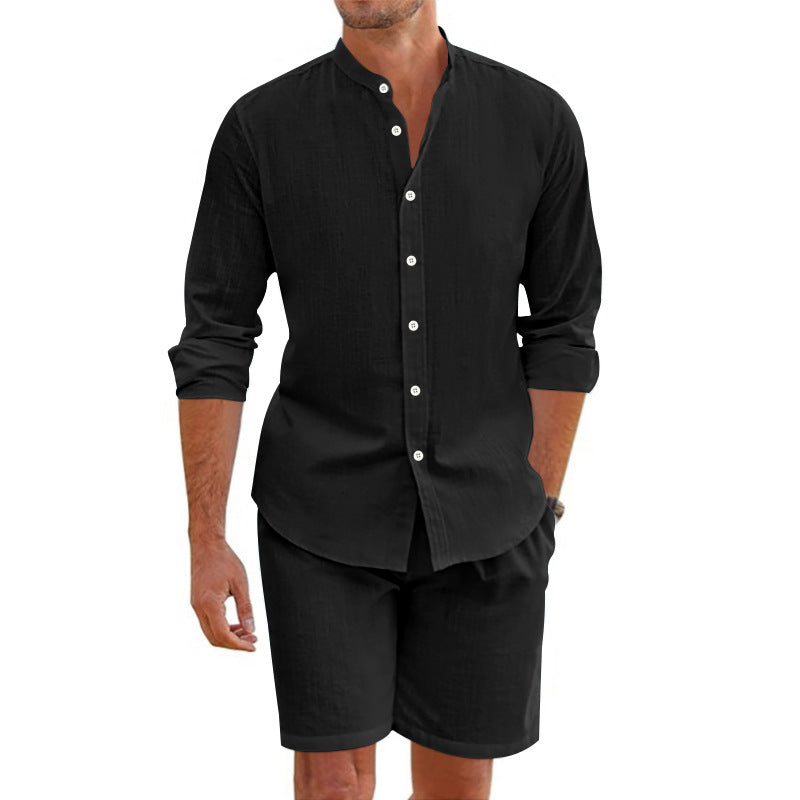 Men's Set with Shirt and Shorts – Relaxed Fit – Light Linen Blend – Button Closure