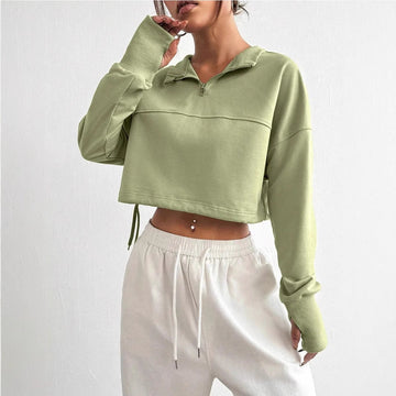 Dame sweatshirt – cropped pasform – afslappet snit – bomuldsblanding – lynlåshals
