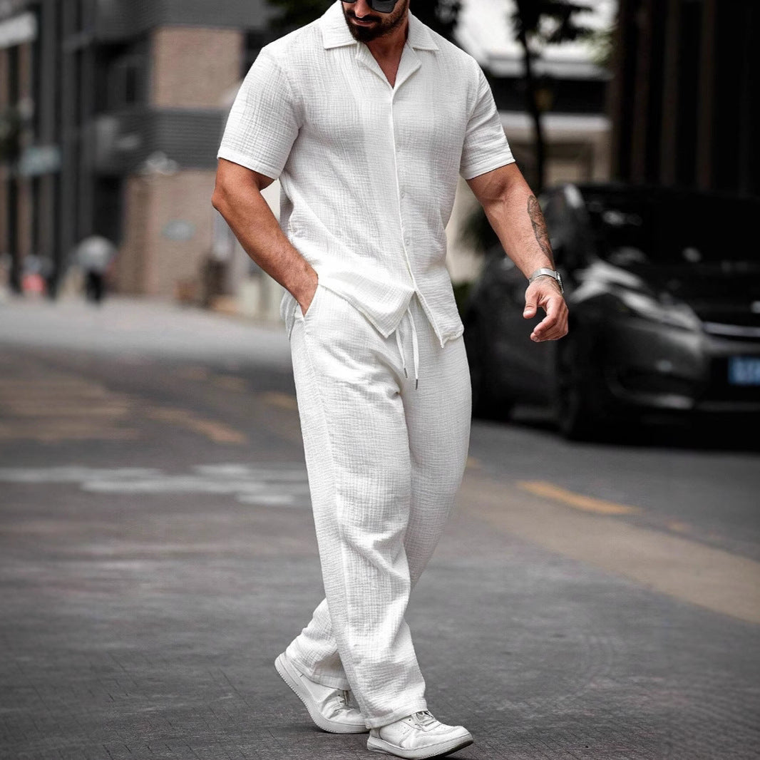 Men's set with shirt and pants – Light cotton – Relaxed fit – Short sleeves