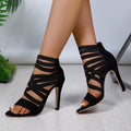 Women's High Heel Sandals – Suede – Stiletto – Cut-Out Ankle Strap Design