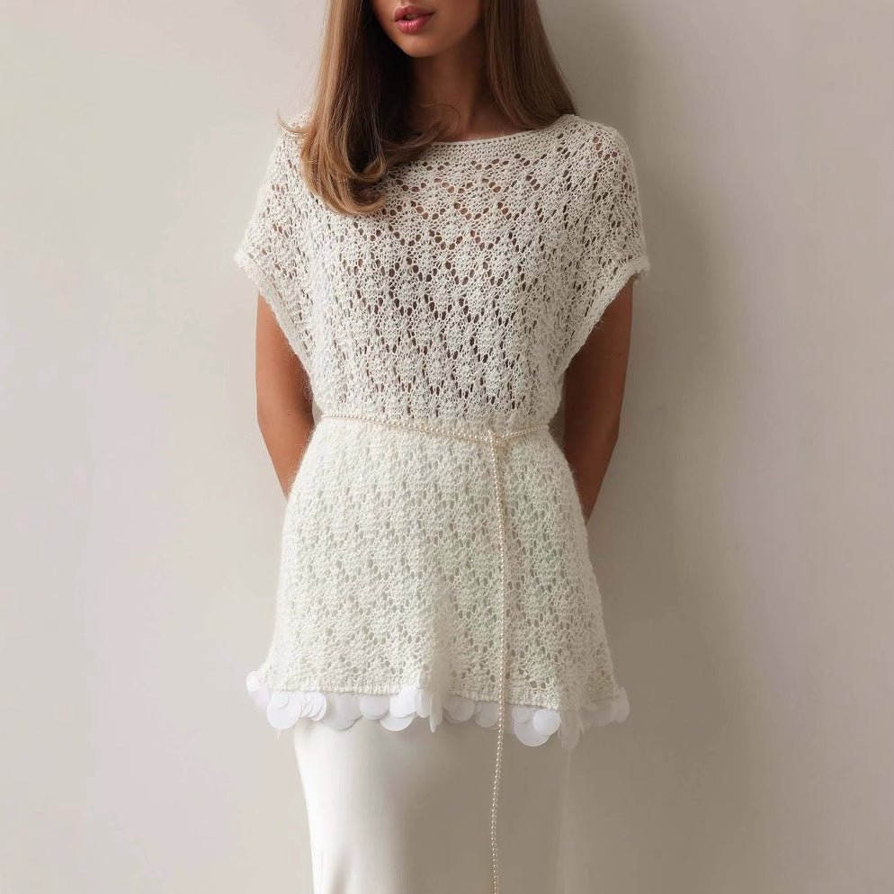 Breathable Loose Fit Lace Edge Knit Blouse