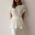 Women's Knit Blouse – Loose Fit – Lace Edge – Short Sleeve – Light and Breathable