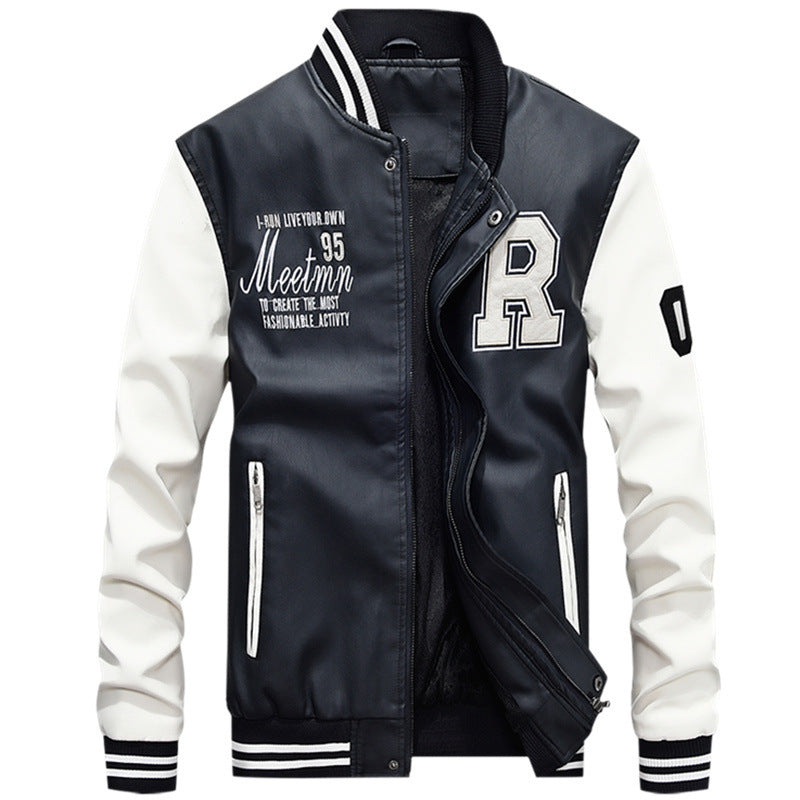 Leather Relaxed Fit Ribbed Varsity Jacket