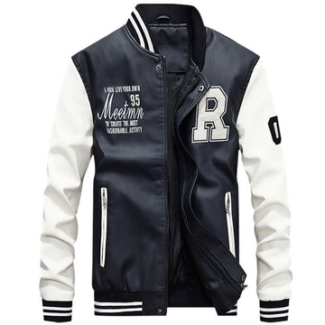 Leather Relaxed Fit Ribbed Varsity Jacket