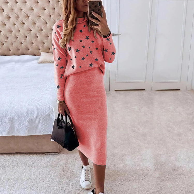Knit Star Pattern Slim Fit Two-Piece Set