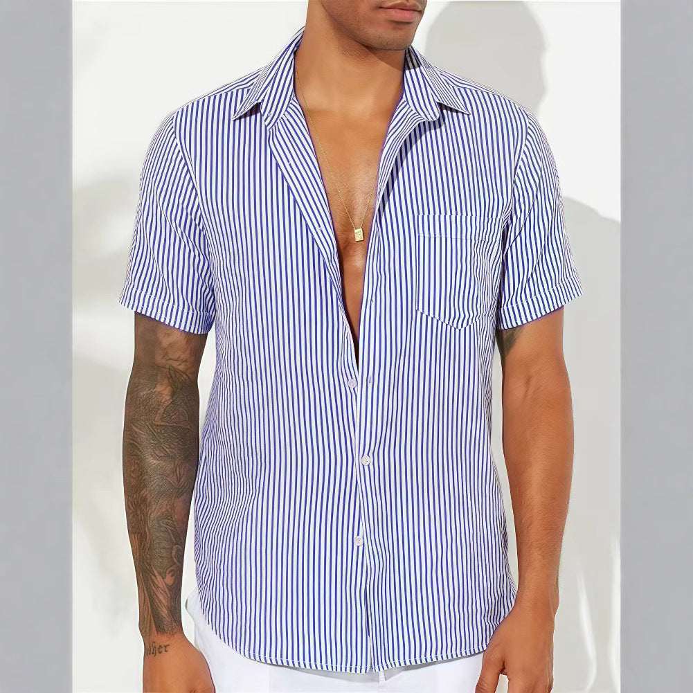 Cotton Blend Relaxed Fit Striped Shirt