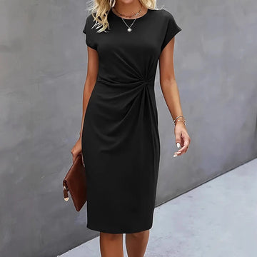 Dame Bodycon Kjole – Slim Fit – Kort Ærme – Rund Hals – Sidedrapering