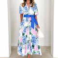 Dress for Women – Maxi – A-line Fit – Button Closure – Floral Print – Waistband