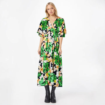 Floral Pattern V-Neck Midi Dress