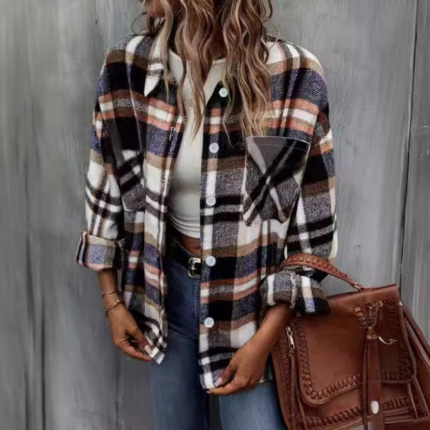 Relaxed Fit Plaid Wool Coat Jacket