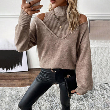 Wool Blend Relaxed Off-Shoulder Knit Sweater