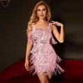 Women's Dress – Bodycon Fit – Sequin Fringes – Mini Length – Square Neckline