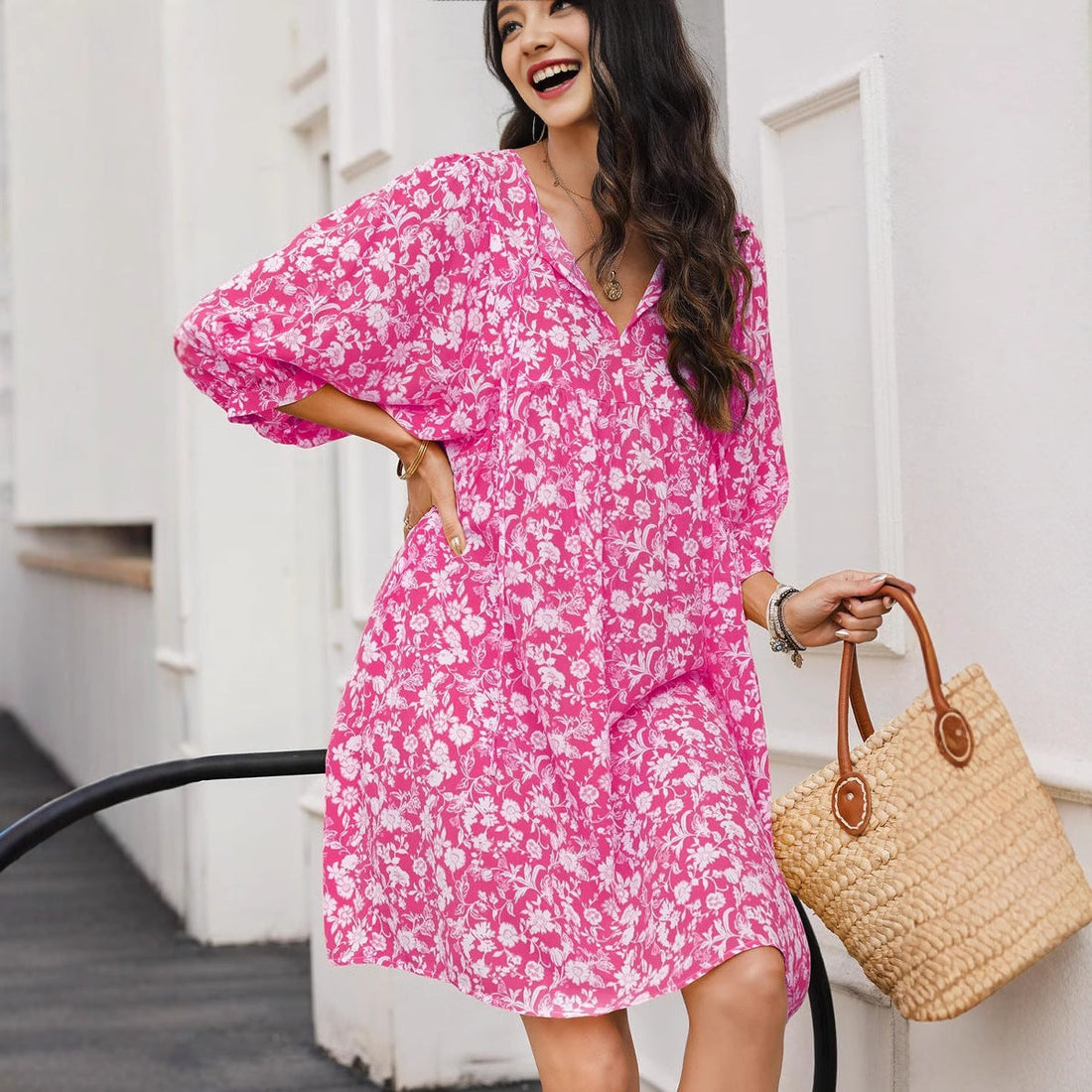 Light Cotton Relaxed Bohemian Floral Midi Dress