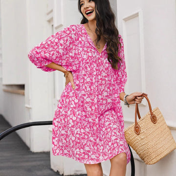 Light Cotton Relaxed Bohemian Floral Midi Dress