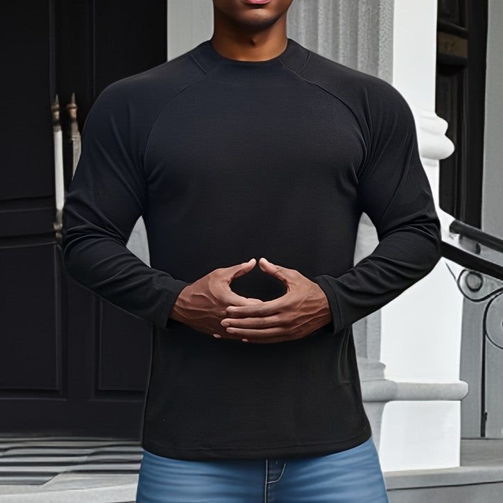 Men's Long-Sleeve T-Shirt – Slim Fit – Soft Stretch Cotton – Raglan Sleeves – Crew Neck