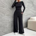 Women's Suit Clothing – Slim Fit Long-Sleeved Top – High-Waisted Wide Pants