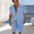 Men's Set with Shirt and Shorts – Relaxed Fit – Cuban Collar – Light Cotton Blend