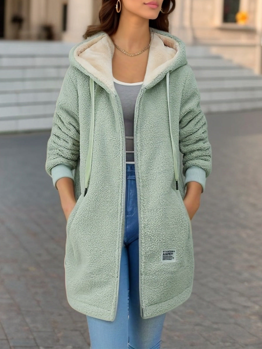 Plush Lambskin Oversized Hooded Jacket