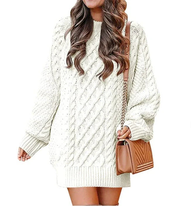 Oversized Cable Knit Wool Blend Sweater Dress