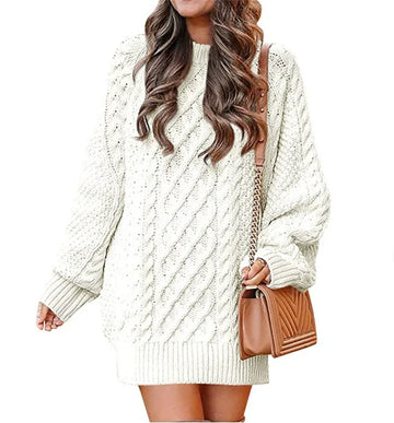 Oversized Cable Knit Wool Blend Sweater Dress