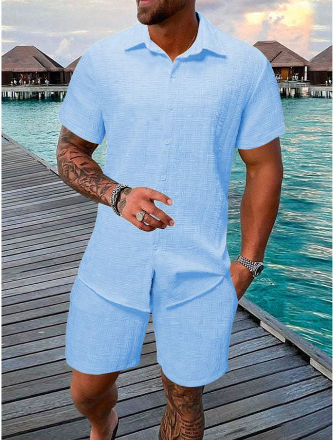 Men's Two-piece Set – Cotton Blend – Relaxed Fit – Jacquard Pattern