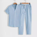 Men's Training Set – Short-Sleeved Top with V-Neck – Drawstring Pants – Relaxed Fit