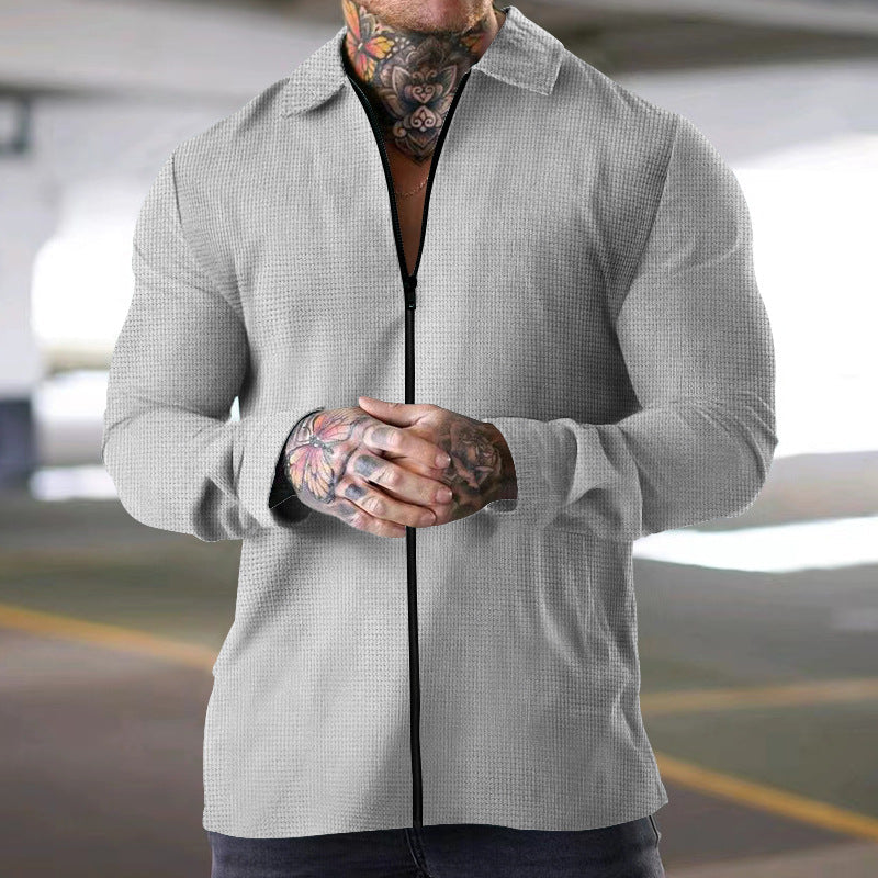 Textured Woven Zip Front Shirt