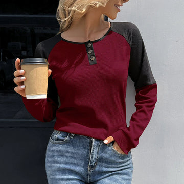 Waffle Knit Relaxed Fit Long Sleeve T-Shirt
