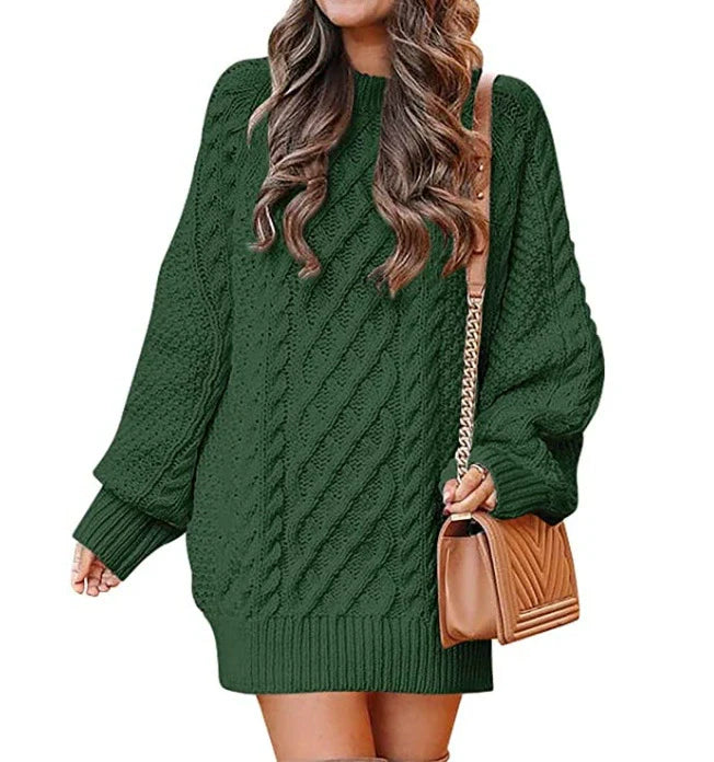 Oversized Cable Knit Wool Blend Sweater Dress