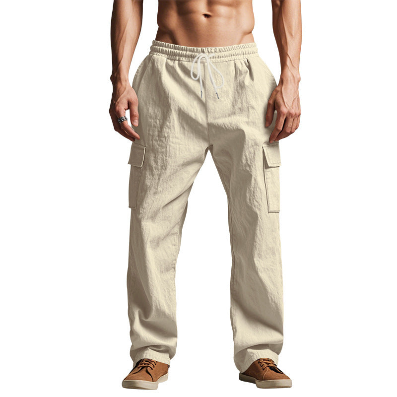 Men's trousers cargo – relaxed fit – cotton blend – elastic waist with drawstring