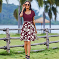 Women's Dress – Fit and Flare Style – Round Neck – Patterned Skirt – Knee Length – Short Sleeve
