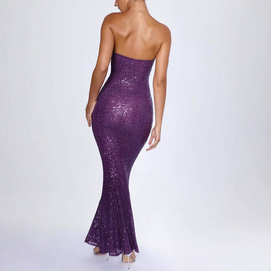 Sequin-Embellished Strapless Slim Fit Evening Dress