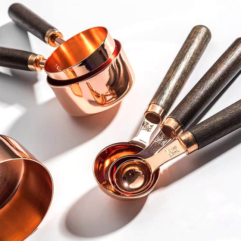 Oak-Handled Nested Measuring Cups And Spoons