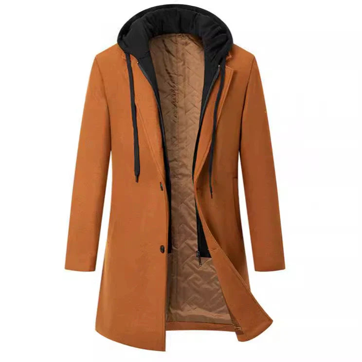 Hooded Wool Blend Tailored Overcoat