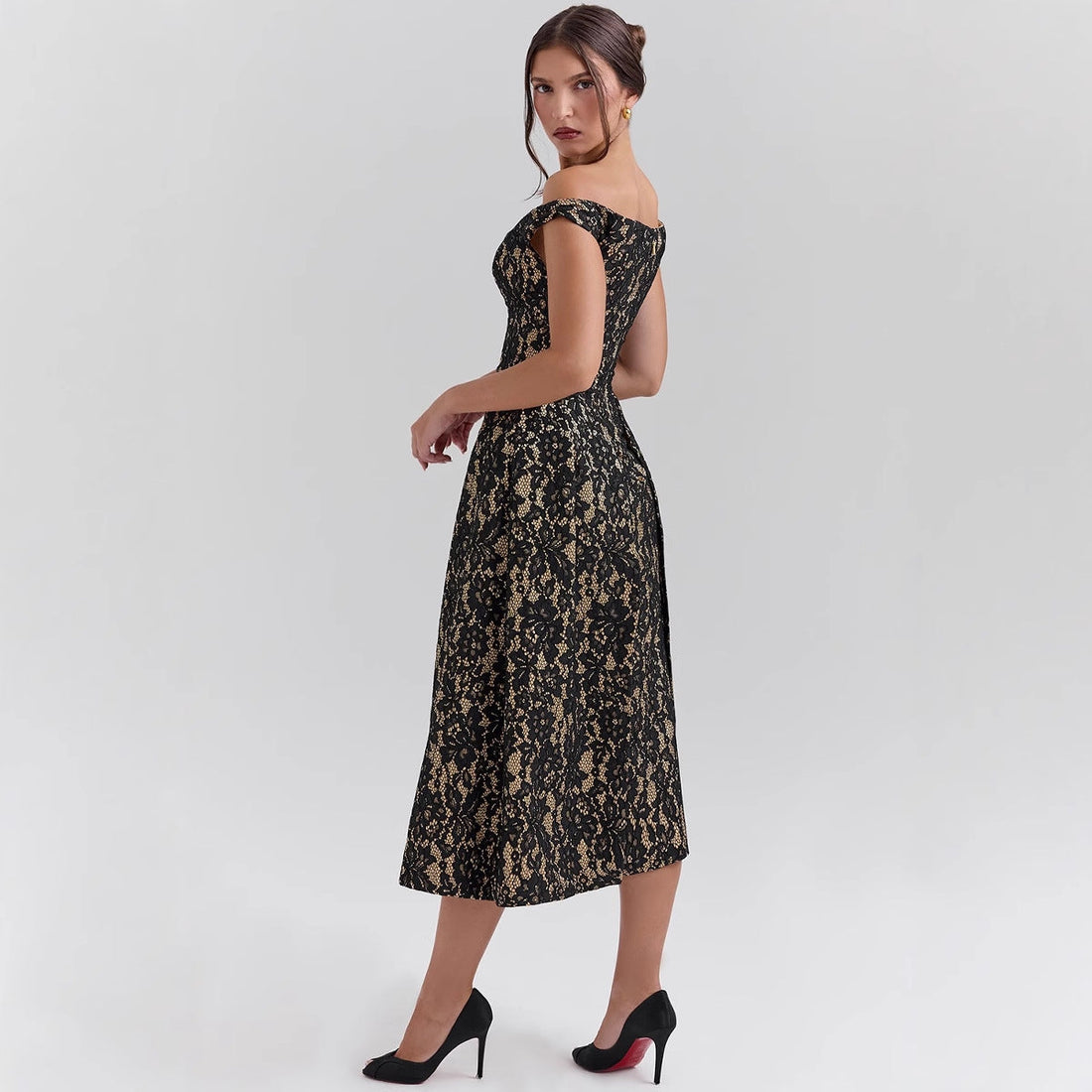 Off-Shoulder Lace Open Back Dress