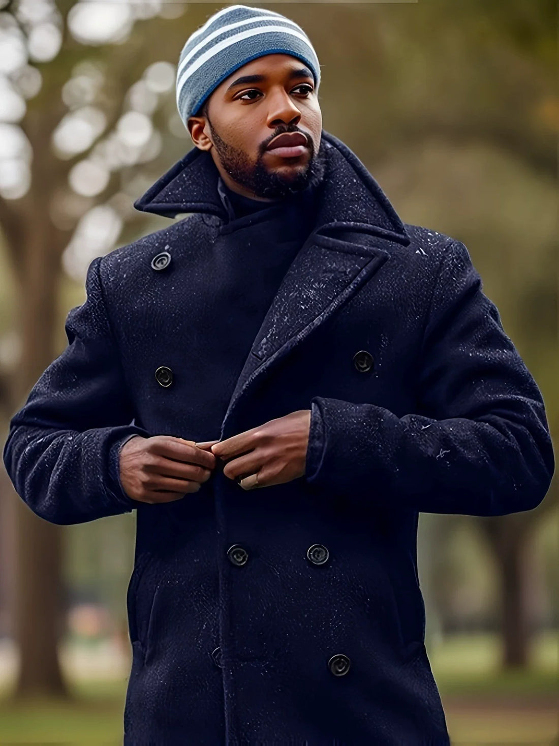 Wool Blend Double-Breasted Tailored Coat
